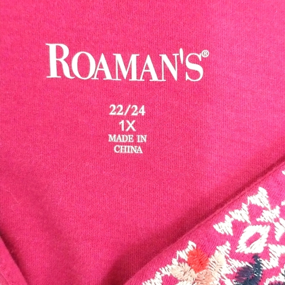 Roaman's Top Pink Floral Embroidered 3/4 Sleeves Sz 1X - Picture 5 of 5